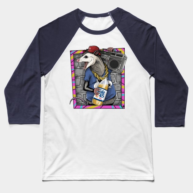 Hip Hopossum Baseball T-Shirt by davemyersillustration